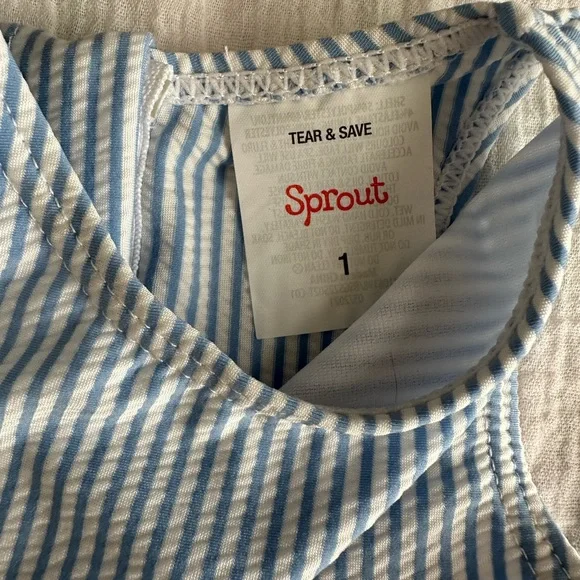 NWOT Sprout Baby Swimsuit - Blue & White Stripe, Ruffle Skirt - Size 1 - Picture 3 of 4